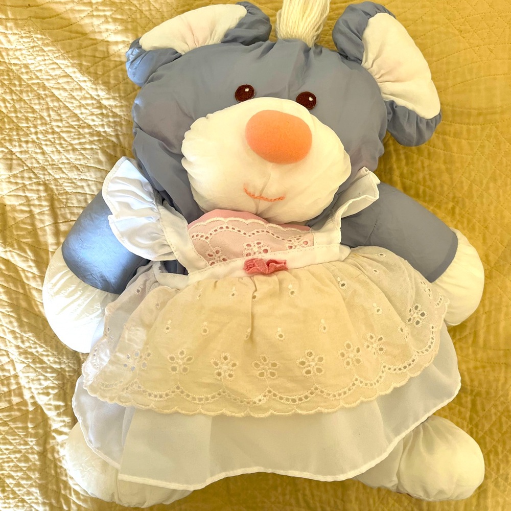 Vintage 1987 Fisher Price Puffalump Mouse Plush White Dress Stuffed Toy 16" Tall